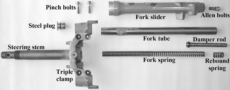 Disassembled Fork Assembly Showing Individual Key Components Disassembled Fork Assembly Showing Individual Key Components