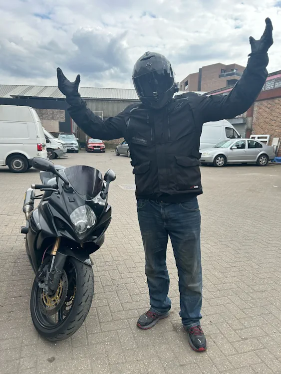 Safe Biker with Motorcycle Helmet and Jacket Safe Biker with Motorcycle Helmet and Jacket