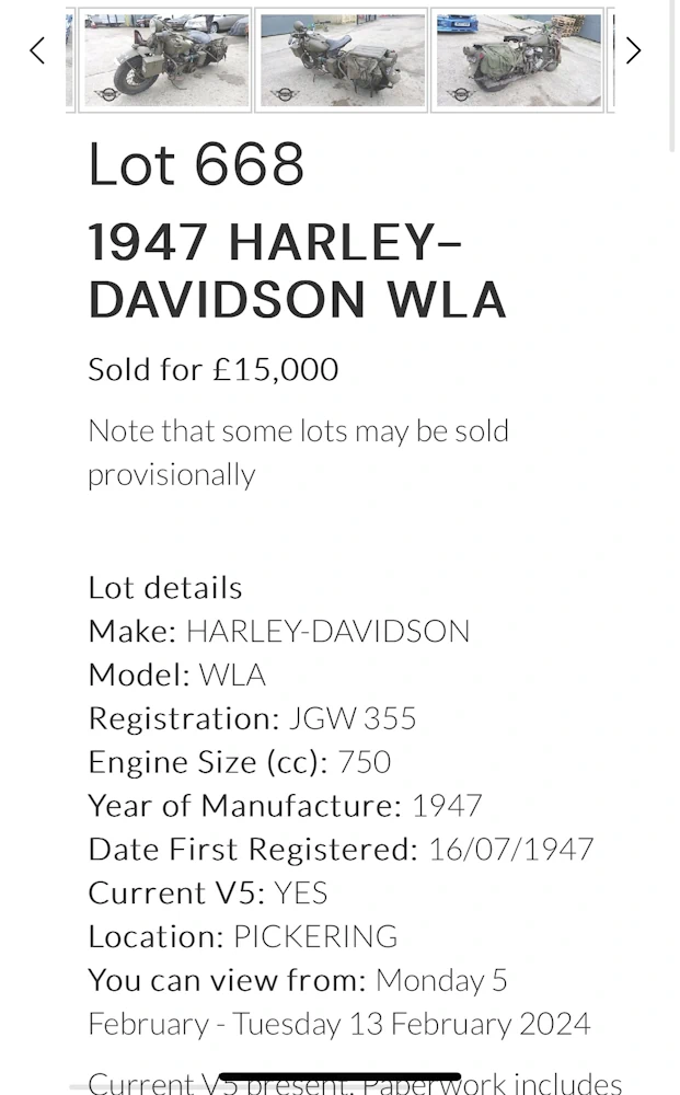 Harly Davidson WLA Auction Ad Harly Davidson WLA Auction Ad